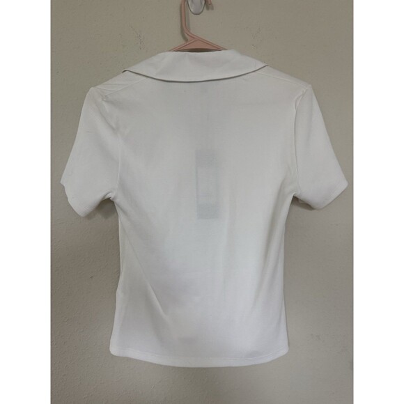 VERONICA BEARD Kearney Polo Tee White Size Small Preppy Academia Collard Ribbed - Picture 2 of 6